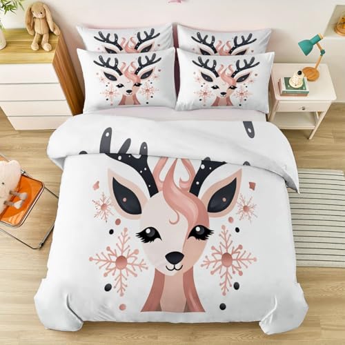 Bettwäsche 155 x 220 cm - Minimalistisch Animalprint Hirsch Dekor Bettbezug für Kinder Jungen Mädchen, Weiß Weiche Mikrofaser Bettbezug Set mit Reißveschluss Bettwäsche 155 x 220 cm - Minimalistisch Animalprint Hirsch Dekor Bettbezug für Kinder Jungen Mädchen, Weiß Weiche Mikrofaser Bettbezug Set mit Reißveschluss