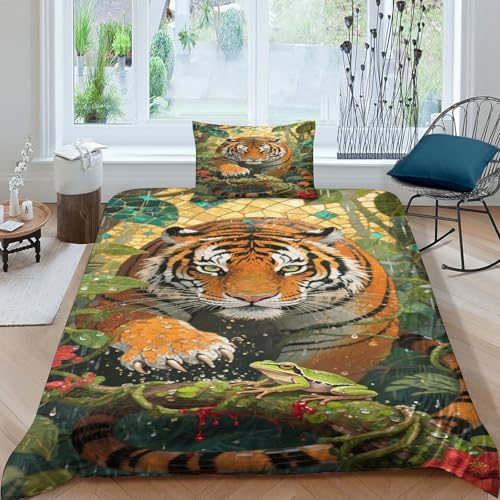 CHUIYUFULAN Tiger Bettbezug Set Bettwäsche-Sets Kinderbettwäsche-Set Reißverschluss Mit Kissenbezug, Betten Set Für Jugendliche Kinder Schlafzimmer Single?135x200cm?