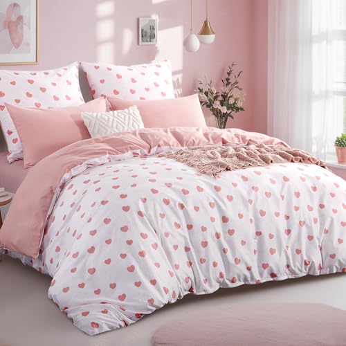 RUIKASI Bettwäsche 220x240 3 teilig Rosa   Bettbezug 220 x 240 Set Herzen, Bettwäsche Sets 220x240cm aus Mikrofaser Reißverschluss Weich Bügelfrei