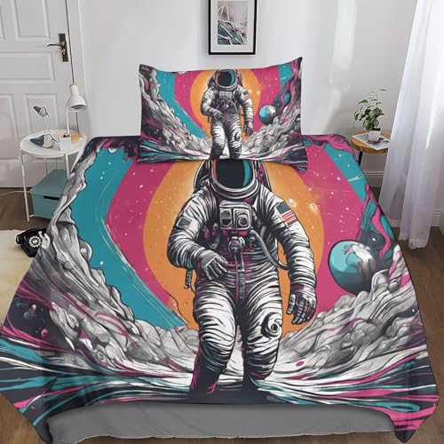 Rochile Retro Astronaut Tröster Startseite Satz, Kinder Bettwäsche Satz Bettbezug Für Jugendliche Jugend Schlafzimmer Dekor 2 Teilig Sets Single?135x200cm?