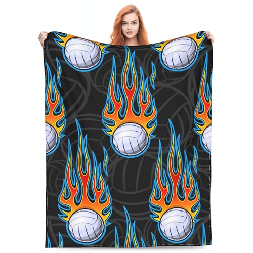 Yaxinduobao Volleyball-Decke, Geschenke für Teenager, Mädchen, für Bettwäsche, Wohnzimmer, Couch, weich, leicht, warm, gemütlich, Sport, Flammen-Volleybälle, Überwurf, Decken, Weihnachten,