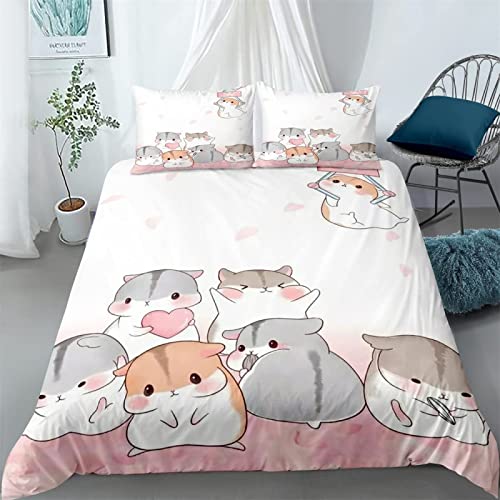 XXXXAWA Bettwäsche 135x200 Süßer Hamster, Weiche GebüRstet Mikrofaser Winter Bettzeug Set, Bettbezug + 2 Kissenbezug 80x80 cm mit ReißVerschluss