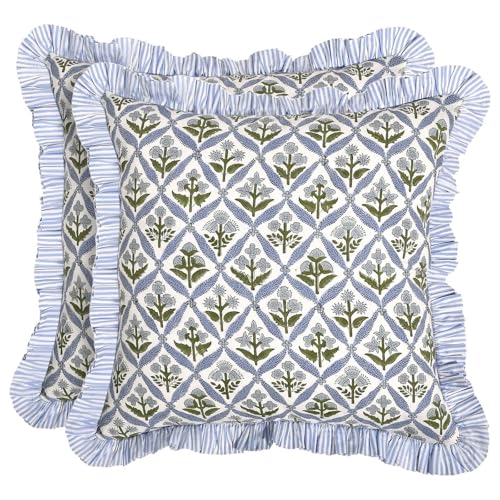 HINAYOSAN 2 elegante Kissenbezüge im Landhausstil, Blumendruck, gerüschte Kanten, Polyester-Stoff, für Sofa, Bettwäsche, Akzent, dekorative Couch-Kissenbezüge HINAYOSAN 2 elegante Kissenbezüge im Landhausstil, Blumendruck, gerüschte Kanten, Polyester-Stoff, für Sofa, Bettwäsche, Akzent, dekorative Couch-Kissenbezüge