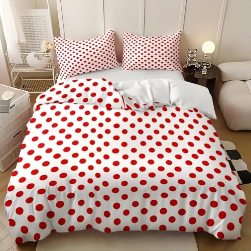 Rote Punkte Bettwäsche 200x220cm Modern minimalistisch Warm Weiche Bettwäsche Set Microfaser Bettbezug 200x220 und 2 Kissenbezüge 80x80cm mit Reißverschluss für Kinder m.773