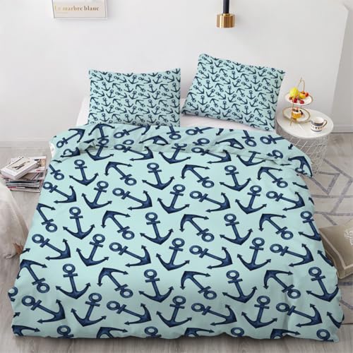 RFFLUX 3D Anker Bettwäsche Set 135x200 cm 2teilig Weiche und Angenehme Microfaser Wendebettwäsche Maritime Bettbezug Kinderbettwäsche mit Kissenbezug 80x80 cm?Stil 120-16?