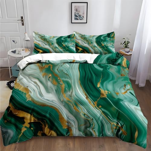 XCQHZYQ Bettwäsche 3teilig 180x200 cm Marmor Türkis 3D Motiv Bettwäsche Set Aesthetic Baumwolle Polyester Modern Bettbezüge und 2 Kissenbezüge 80x80 cm