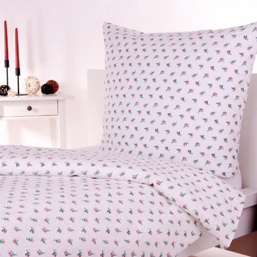 Hans-Textil-Shop Seersucker Bettwäsche 135x200 cm Rot Rosen Blumen – bügelfreie Bettwäsche Landhausstil Blumen aus 100% Baumwolle mit Blumenmuster & Reißverschluss