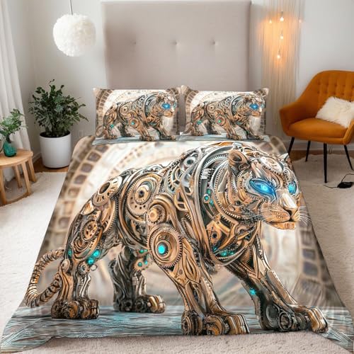 Bettwäsche 135x200cm 3Teilig Leopard Bettwäsche-Sets Mechanisches Metalltier Leopard Kinder Mikrofaser 3D Motiv Modern Bettdeckenbezug Mit Reißverschluss und 2 Kissenbezug 80x80cm Bettwäsche 135x200cm 3Teilig Leopard Bettwäsche-Sets Mechanisches Metalltier Leopard Kinder Mikrofaser 3D Motiv Modern Bettdeckenbezug Mit Reißverschluss und 2 Kissenbezug 80x80cm