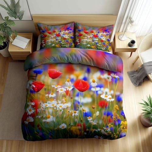 Bettwäsche 155x220 Blumen und Pflanzen Bettwäsche-Sets 155 x 220 3 Teilig 3D Landhausstil Bettbezüg Weich Mikrofaser Bettbezug mit Reißverschlus und 2 Kissenbezug 80x80cm b_269