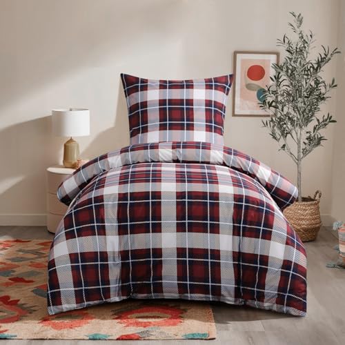 RUIKASI Bettwäsche 155x220 2 teilig   Bettbezug 155 x 220 Set Tartan Muster, Bettwäsche Sets 155x220cm aus Mikrofaser Reißverschluss Weich Bügelfrei
