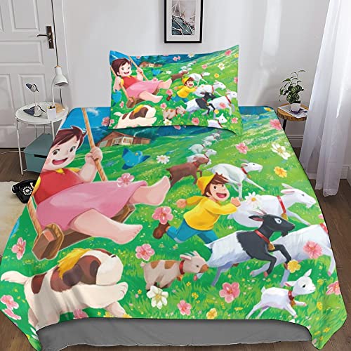 Betten Set Für Kinder Heidi Erwachsene Mädchen Anime Bettbezug Set Bettwäsche Set 2 Teilig Für Schlafzimmer,Weiche Bequemer Single?135x200cm?
