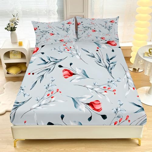 Luxuriöses Bettwäsche-Set für King-Size-Rot Landhausstil Betten mit tiefen Taschen, Weiche und Gemütliche Mikrofaser, 3-teiliges Set mit 2 Kissenbezügen, 150 x 200 cm,30 cm Tasche L996