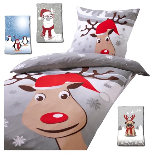 heimtexland ® Winter Super Soft Teddy Fleece Bettwäsche Set kuschelig weich und warm Premium Bettbezug 135x200 Weihnachten Geschenk Typ882 Rentier