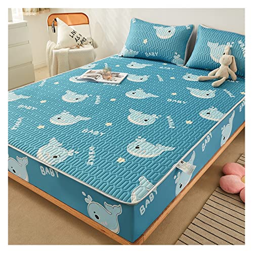 Bettwäsche aus Eisseide Punkte Bedruckt Natur-Thai-Latex Sommermatte EIS-Seiden-Stoff Kühles Spannbettlaken-Set Luftdurchlässige Kühl-Sommer-Bettmatten Queen für Zuhause(8,1.5x2.0m 3 pcs Set)