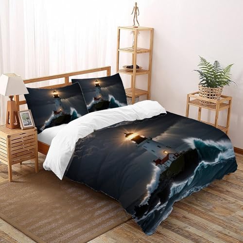 SOJFGSNAJ Leuchtturm Bettwäsche Set Für Allergiker - Bettbezug -Bettdeckenbezug Set Mit Reißverschluss Double?200x200cm?