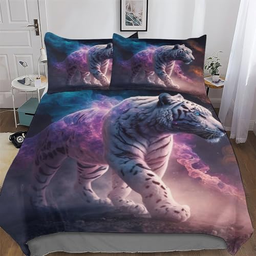 LCWWW Tiger Deckenbezu Mikrofaser Bettbezug Bettwäsche Set 2 teilig Mit Kissenbezüge Für Erwachsene Teenager Kinder Bettbezüge Single(135x200cm)