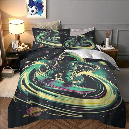XJmoney Cartoon Astronaut Bettbezug Bettwäsche-Sets Kinderbettwäsche Reißverschluss Mit Kissenbezügen Betten Set Für Jungen Und Mädchen, Kinder Single?135x200cm?