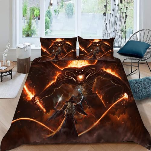 DTASSVEW 3 teilig 200x200 cm Bettbezug Set - The Lord of The Rings Bettwäsche-Sets, Poster Serie -A136,Weiche Flauschige Bettbezug mit Reißverschluss und 2X 80x80cm Kissenbezu