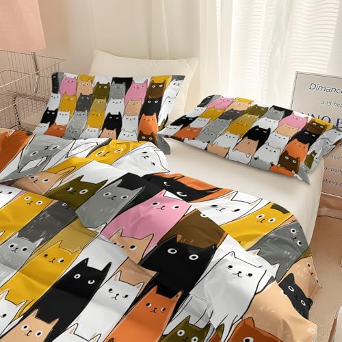 Generisch Bettwäsche 155 x 220 cm Cartoon Stil 3D Effekt Bettdeckenbezug mit Tier Katze Geometrie Bettwäsche-Sets - Weiche Hautfreundlich Wende Bettwäsche Bettbezug mit Reißverschluss