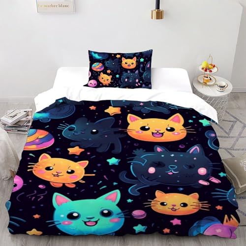AutumnWinds Cute Katzes?999? Bettwäsche-Sets 2 Teilig Für Jungen Und Mädchen 3D-Digitaldruck Wildtier Weiche Mikrofaser Mit Reißverschluss Und Kissenbezug Single?135x200cm?