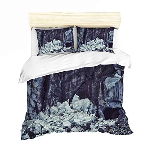 Morbuy Bettbezug Bettwäsche Set, 3D schneeberg Landschaft Drucken Bettwäsche-Set Junge Mädchen Deluxe Mikrofaser Weiche mit Reißverschluss Bettbezug und Kissenbezüge (135x200cm,Stahlblau)