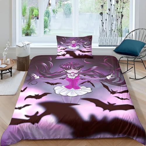 GIOSBR Monster High Bettbezug Set Bettwäschegarnitur Für Kinder Mädchen Jungen 3D Gedruckter Reissverschluss Und Kissenbezüge Bettwäsche Weich Microfaser 2 Teilig Single?135x200cm?