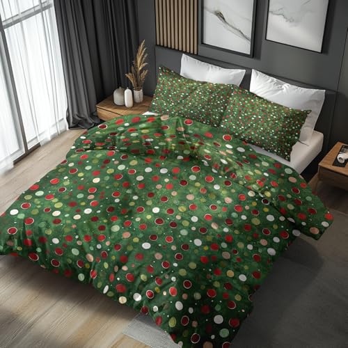 Generisch Grün Weihnachten Bettwäsche 155x220 3tlg, 2 Kissenbezüge 80x80 - Bunt Punkte Design Wendebettwäsche, Weiche Mikrofaser Bettbezug mit Reißverschluss, Deko & Geschenke - U60 Generisch Grün Weihnachten Bettwäsche 155x220 3tlg, 2 Kissenbezüge 80x80 - Bunt Punkte Design Wendebettwäsche, Weiche Mikrofaser Bettbezug mit Reißverschluss, Deko & Geschenke - U60
