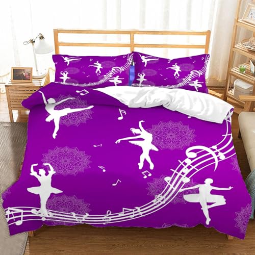 Hongduo 3D Prinzessin Ballett Bettwäsche Set 155x220 cm Weiche Mikrofaser Einfach Bettwäsche-Set mit Reißverschluss 3 Teilig Bettbezug Set mit 2 Kissenbezug 80x80 cm