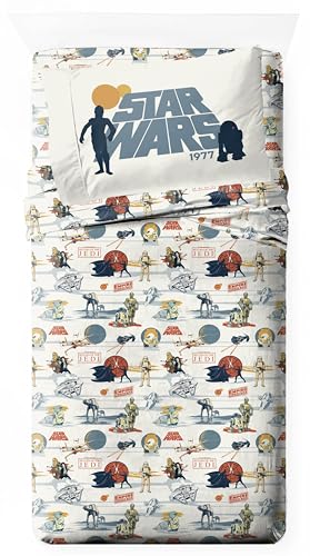 Jay Franco Kinder-Bettwäsche-Set enthält Bettlaken und Kissenbezug, Bettwäsche und Raumdekoration, 100 % Mikrofaser, Beige, Star Wars, 3-teiliges Doppelbett