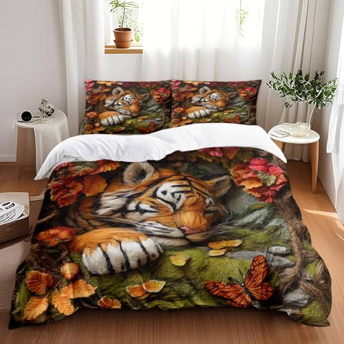 Bettwäsche 175X230 Tiger Schmetterling Bettbezug Microfaser,Bettwasche Modern,Bettwäsche Set Jugendliche Jungen,1 Bettbezügen & 2 Kissenbezügen 80X80