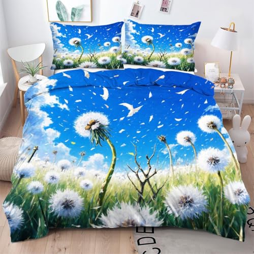 ZZXHG Bettwäsche 140x200 WeißE Pusteblume, Weich Mikrofaser Bettbezug Set für Jungen Mädchen Einzelbett, Wendemotiv Bettbezüge mit Reißverschluss und 2 Kissenbezug 80x80 cm