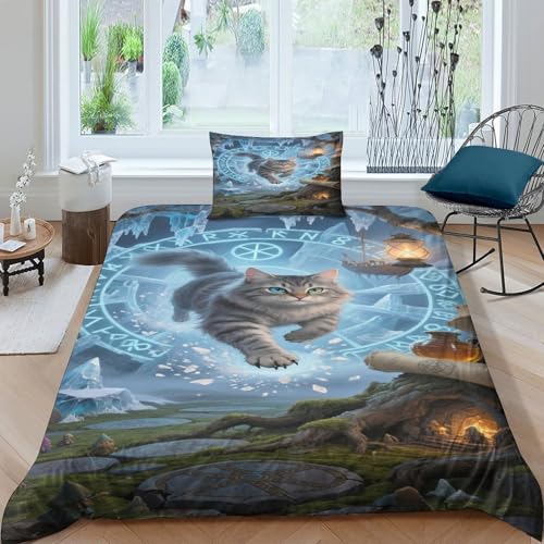 CHUIYUFULAN Norwegian Forest Katze Bettbezug Set Bettwäsche-Sets Kinderbettwäsche Reißverschluss Mit Kissenbezug, Betten Set Für Jugendliche Kinder Schlafzimmer Single?135x200cm?