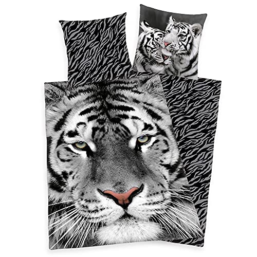 Herding Bettwäsche Set weißer Tiger 135 x 200 cm 80 x 80 cm 100% Baumwolle