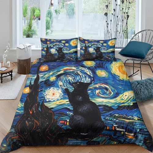 TZOVPCDFA Cute Katze Bettbezug Set Bettwäsche Kinderbettwäsche-Set Reißverschluss Mit Kissenbezug Betten Set Für Jungen Und Mädchen, Kinder King?220x240cm?