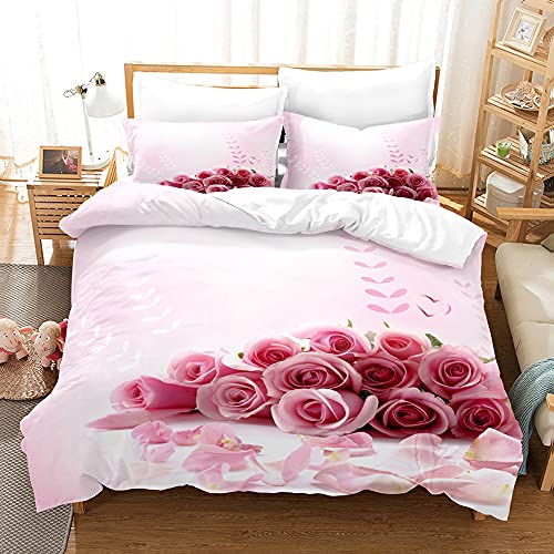 CIUNVXD 3D Herz Rose Bettwäsche Set 3-teilig Rot Romantisch für Erwachsene und Jugendliche (A, 135 x 200 cm)
