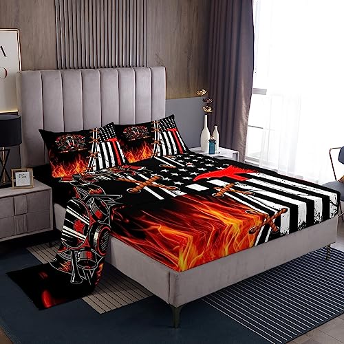 Castle Fairy Bettwäsche , Bettwäsche amerikanischer Flagge, brennende Flamme, für, Teenager, weiche Raumdekoration, Doppelgröße (1 Bettlaken + 1 Spannbetttuch + 1