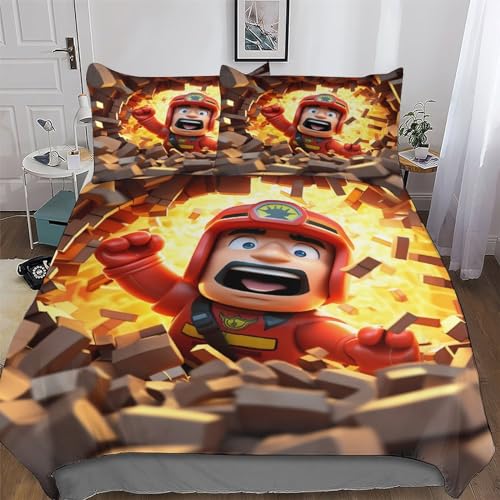 LCWWW Feuerwehr Tröster Abdeckungsset 2 Stück, Bettbezug Bettwäsche Set, Für Jungen Mädchen Schlafzimmer Deckenbezug Mit Kissenbezug Single(135x200cm)
