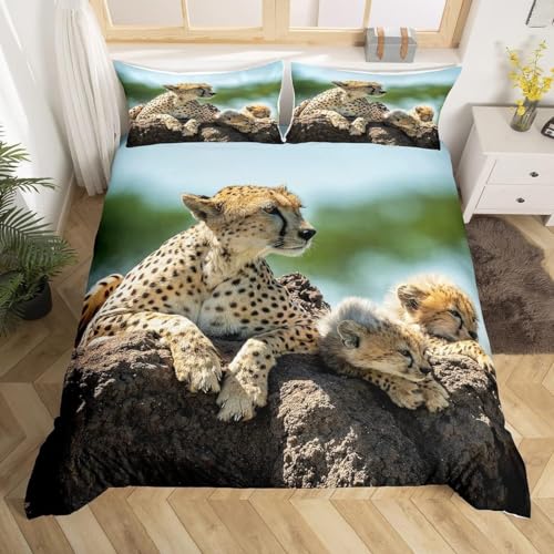 Bettwäsche 155x220 cm Leopard 3 Teilig Bettbezug 155 x 220 Jungen und MäDchen Bettwäsche-Sets 3D Weiche Mikrofaser Bettbezug Set mit Reißverschluss + 2 Kissenbezüge h-2536