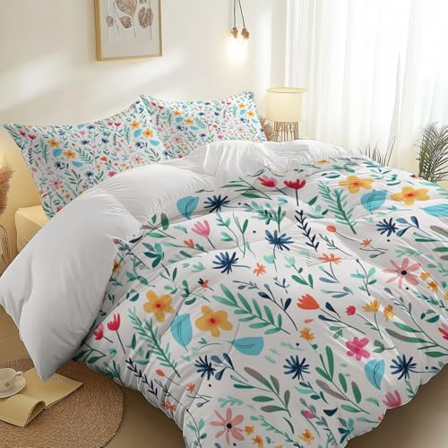 Bettbezug Botanisch Elegant Aquarell Blumen Print - Atmungsaktiv Mikrofaser, Naturweiß Wende Bettwäsche Set mit Reißverschluss für Kinder Teenager Erwachsenes, 200 x 220 cm