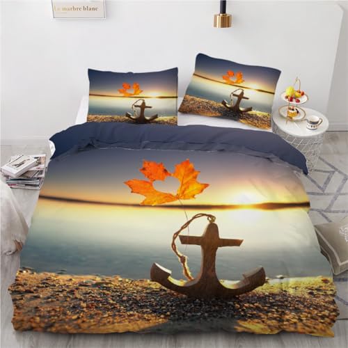 RFFLUX 3D Anker Bettwäsche Set 135x200 cm 2teilig Weiche und Angenehme Microfaser Wendebettwäsche Ozean Maritim Bettbezug Kinderbettwäsche mit Kissenbezug 80x80 cm?Stil 18-4?