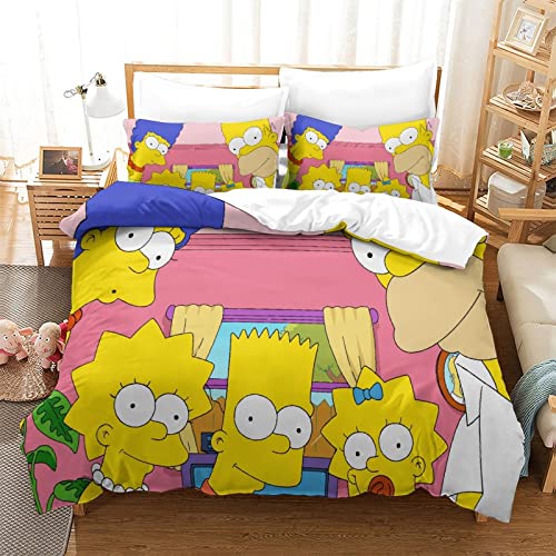 QRWEW Bettwäsche 3D Simpson Druck Bettbezug Set, Bettwäsche-Set Mit Kissenbezug,Bequem Hypoallergenic Modisch Bettbezüge Mikrofaser Bettbezug Mit ReißverschlussSingle?135 x200cm?