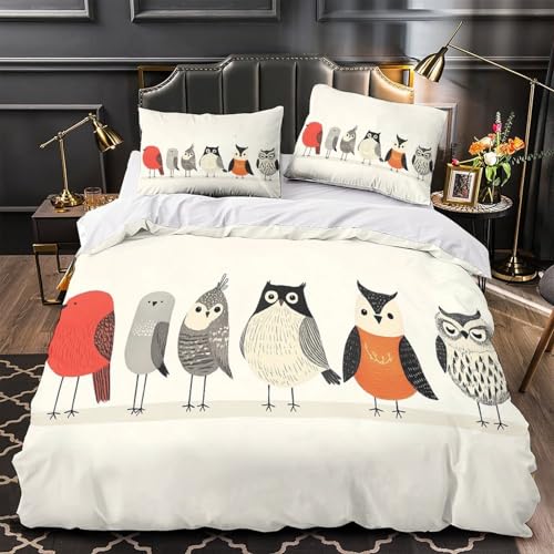 RJAVAGFZL Vogelillustration 3D-Bedruckt 3er-Set Bettdeckenbezug Cartoon-Tierdesign Kuschelbezug Mikrofaser Atmungsaktiv Reißverschluss für Kinder Jugendliche Erwachsene Single?140x200cm?