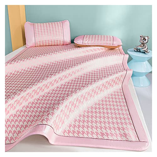 YGMNQAL Spannbettlaken kühlend Luxuriöse Sommer-Schlafmatte, EIS-Seiden-Matte, Doppelbett-Abdeckung, Faltbare Nicht-Bambus-Matte, Faltbare Rattan-Matten-Bettwäsche (Pink,200summer mat 1)