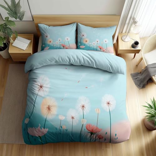 Generisch Süß Cartoon Pflanze Pusteblume Wende Bedruckte Bettbezug - atmungsaktiver Hellblau Deckenbezug mit Reißverschluss - 135 x 200 cm Bettwäsche-Sets Ultraweicher
