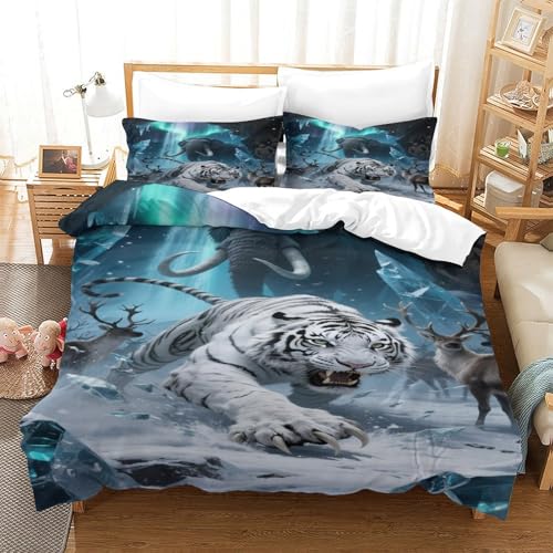 CHUIYUFULAN Tiger Bettbezug Bettwäsche-Sets Kinderbettwäsche-Set Reißverschluss Mit Kissenbezügen, Betten Set Für Jugendliche Kinder Schlafzimmer Single?140x200cm?