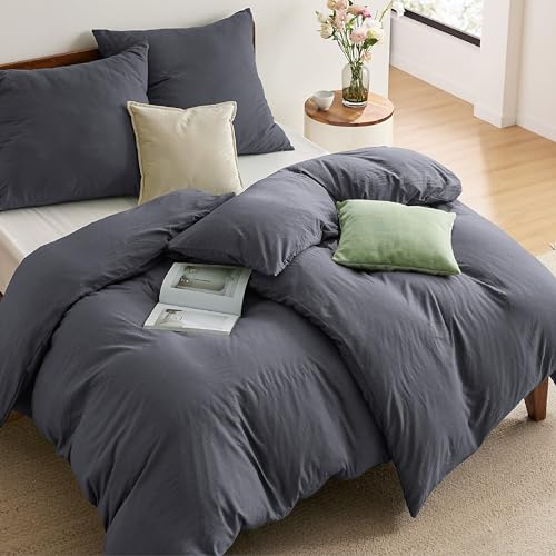 BEDSURE Bettwäsche 135x200 4teilig Bettbezug - Weiche Baumwollähnlich Bettwäsche-Set 135 x 200 cm 2er Set mit 2 Kissenbezüge 80x80 cm, ÖKO-TEX Deckenbezug Bedding Anthrazit Grau mit Reißverschluss