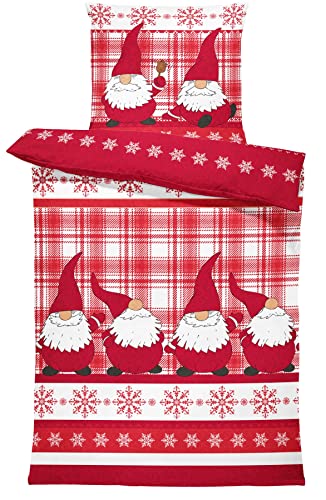 one-home Flausch Bettwäsche 135x200 cm Wichtel Christmas kariert rot Winter Thermofleece one-home Flausch Bettwäsche 135x200 cm Wichtel Christmas kariert rot Winter Thermofleece