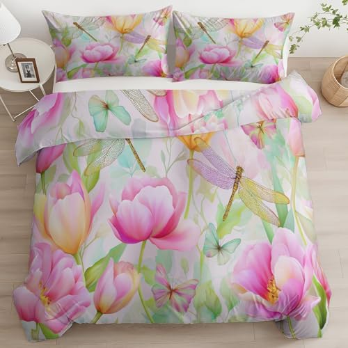 Bettwäsche-Set Bettbezug 200 x 200 cm mit 2 Kissenbezügen 80 x 80 cm einzigartige Mode 3D geometrisch Bedruckt Asiatisch Orientalischer Stil Blumen Blüten Bettwäsche mit Reißverschluss für 2 Personen