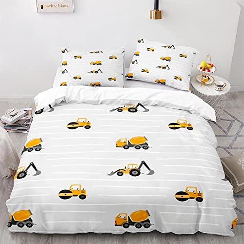 MDFKZ 3D Druck Bedding Bettwäsche Set ?Baufahrzeuge Bettwäsche ? Lastwagen Bagger Kräne Kinder Bettbezug Set (A6,155x220cm+80x80cmx2)