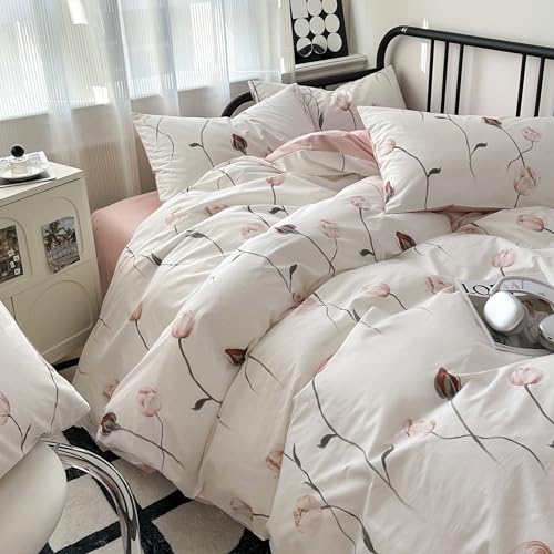 GETIYA Elegant Blumen Bettwäsche 135x200 Baumwolle Bettwäsche Blümchen Blumen Muster Bettbezug Einzelbett Mädchen Damen Bettwäsche Floral Muster mit Reißverschluss und 1 Kissenbezug 80x80